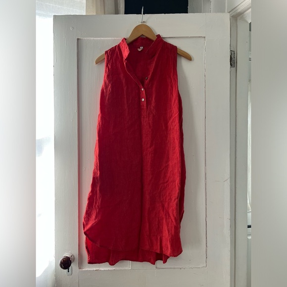 South Street Linen Red Sleeveless Linen Pop Over Tunic Midi Dress Size 6 - Picture 1 of 7